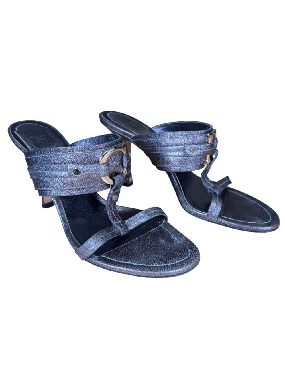 Dior Black Canvas Leather Tstrap Logo Sandals Size 39
